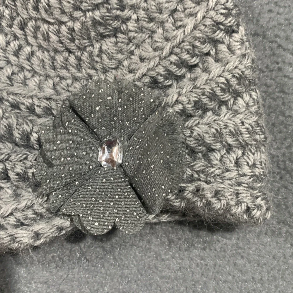 Laura Ashley Baby Girls Crochet Beanie Hat Set 2pk Black Bow Grey Flower‎ 0-6M